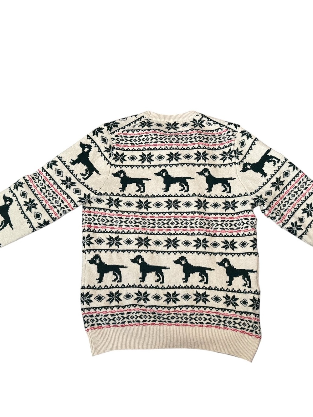 Lands End Mens Sweater Fair Isle Dog Holiday Christmas Cream Nordic Large 42-44 - Picture 4 of 14